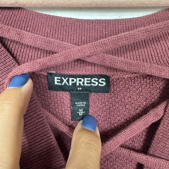 2/$30 Express Lace up Knit Tunic Tank Top Medium Plum #A0202 TRB2 - Picture 4 of 7
